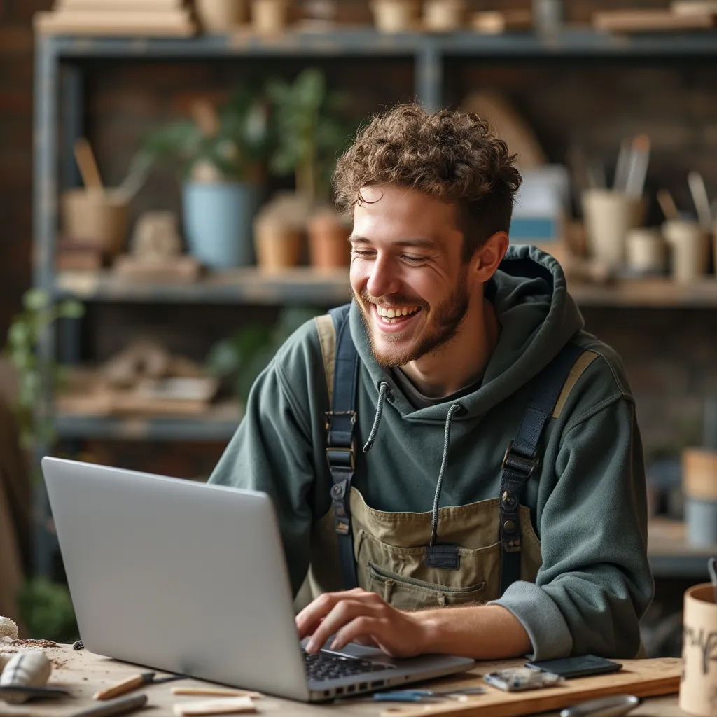 Hombre satisfecho con laptop